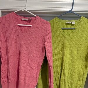 Kim Rogers V-Neck Sweater Duo - Pink and Lime